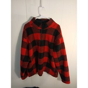 Wrangler Fleece Pullover Mens XXL Red Black Buffalo Plaid 1/4 Zip Sherpa